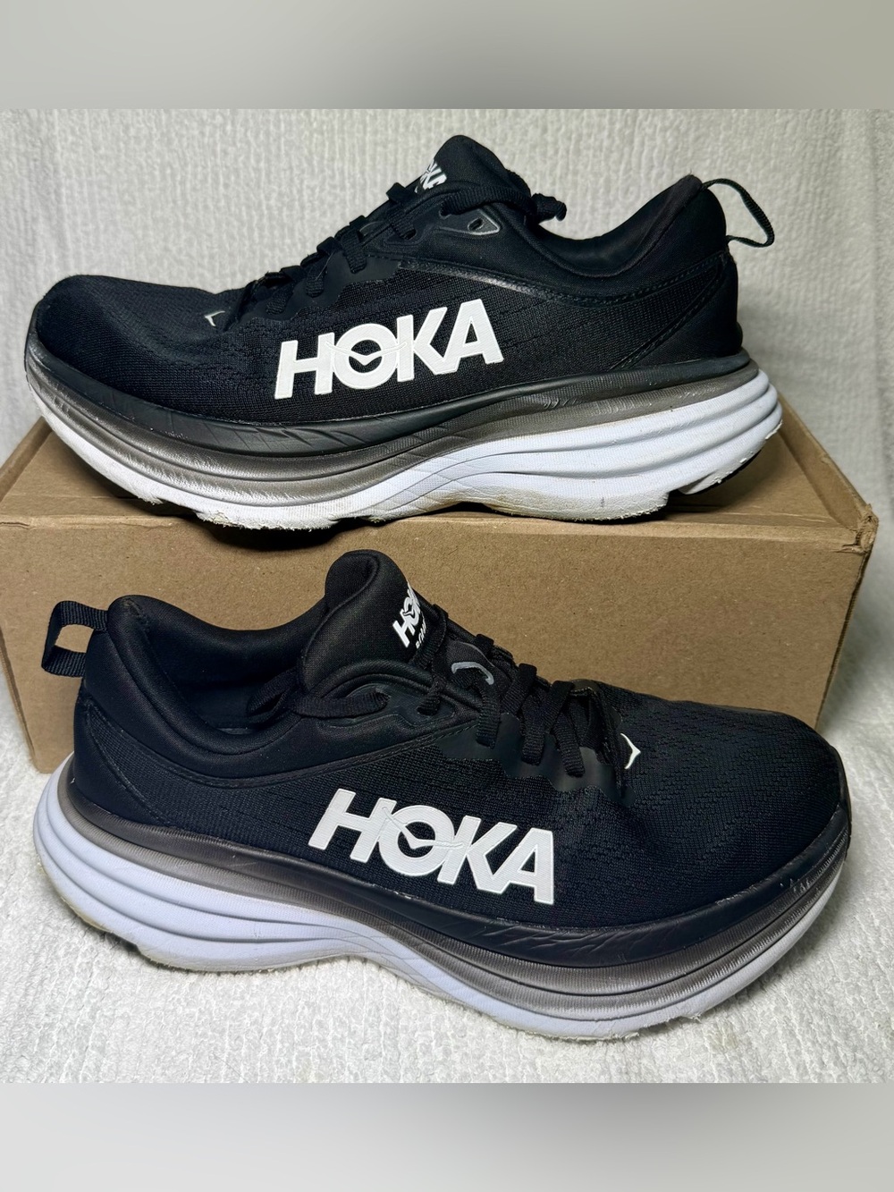 Hoka Men's Black and White Cushioned Road Running Shoes